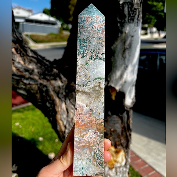 Rare Pink Moss Agate Tower With Druzy Pockets and Quartz - Picture 1 of 9